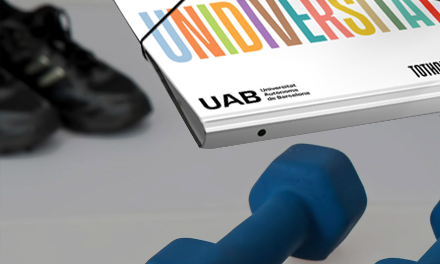 Carpeta UAB amb elements esportius al voltant