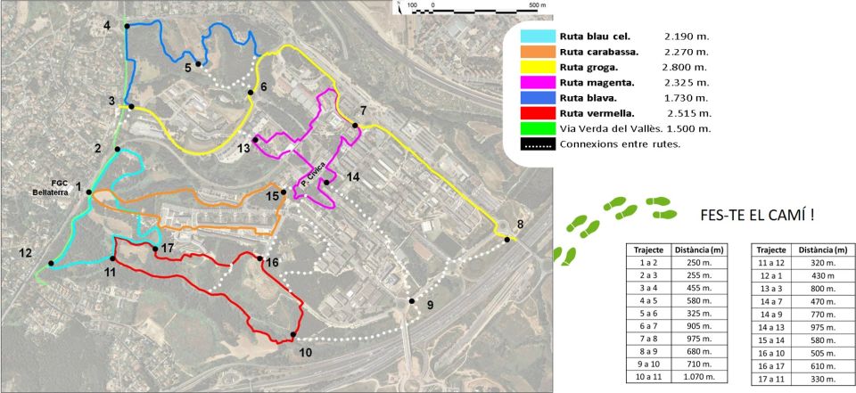 Mapa de les rutes i els camins de connexió del campus