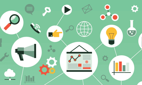 imatge de diferents icones que busquen representar el concepte de recerca científica