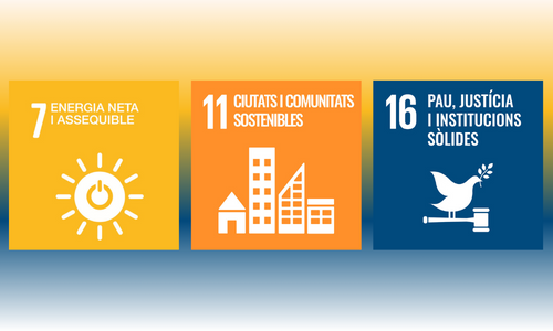 Imatge ODS Energia neta, ciutats i comunitats sostenibles i pau, justícia i institucions sòlides