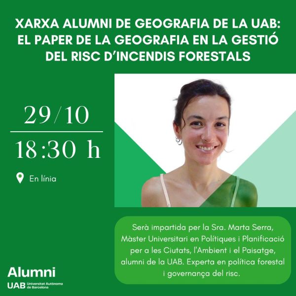 Alumni Geografia UAB Webbinar Gestió del risc d'incendi forestal