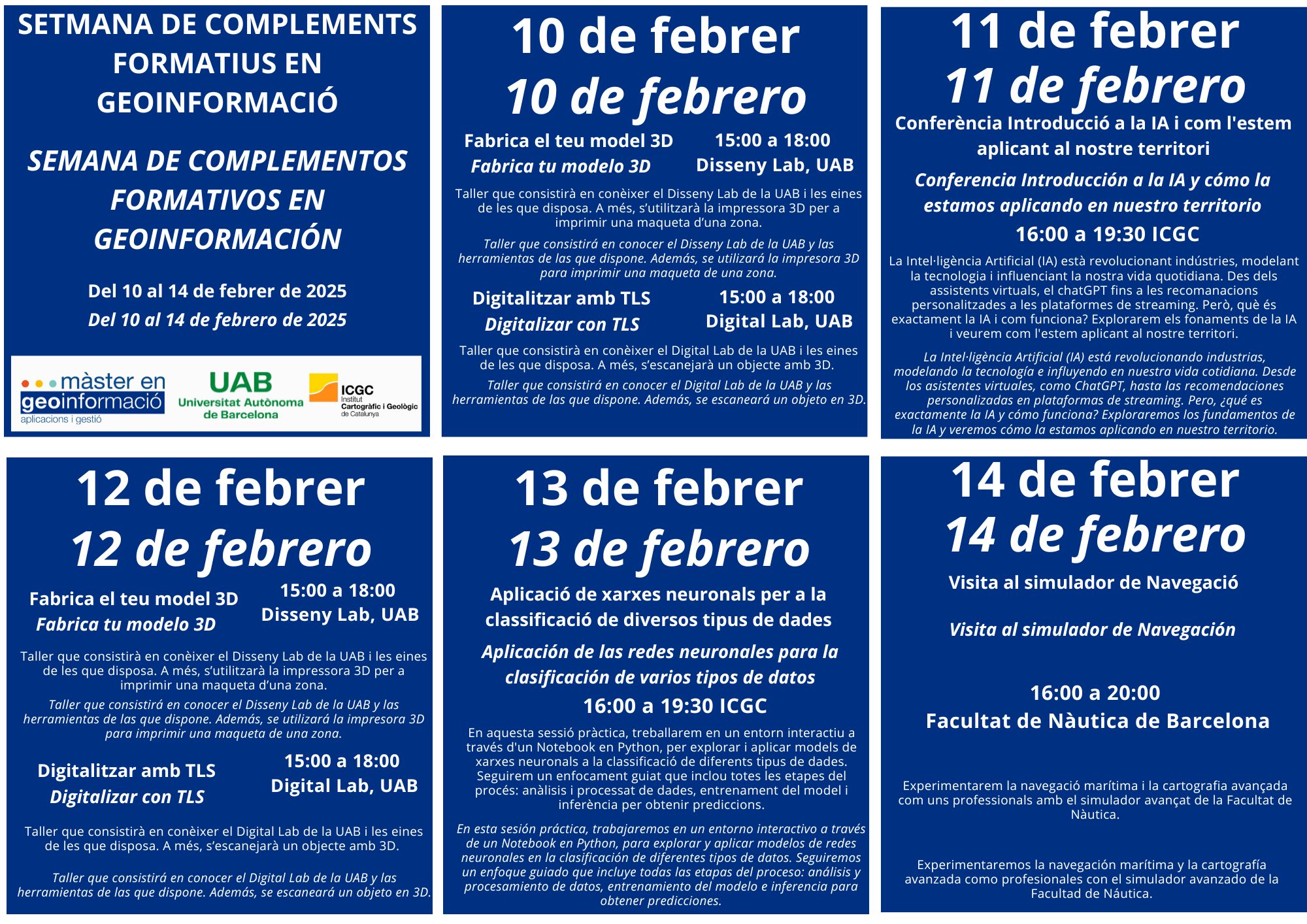 Setmana de complements formatius en geoinformació del 10-14 de febrer de 2025