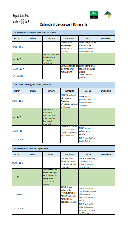 Imatge calendari Aules Sant Pau