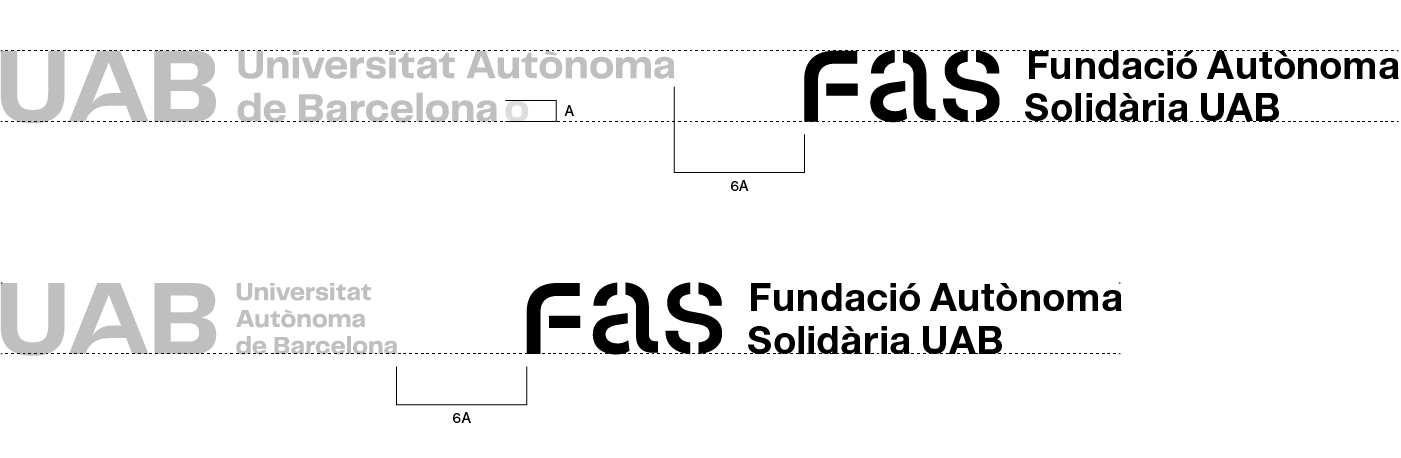 Construcció harmonitzacio de la composició horitzontal amb versió 3 i 6 del logotip UAB