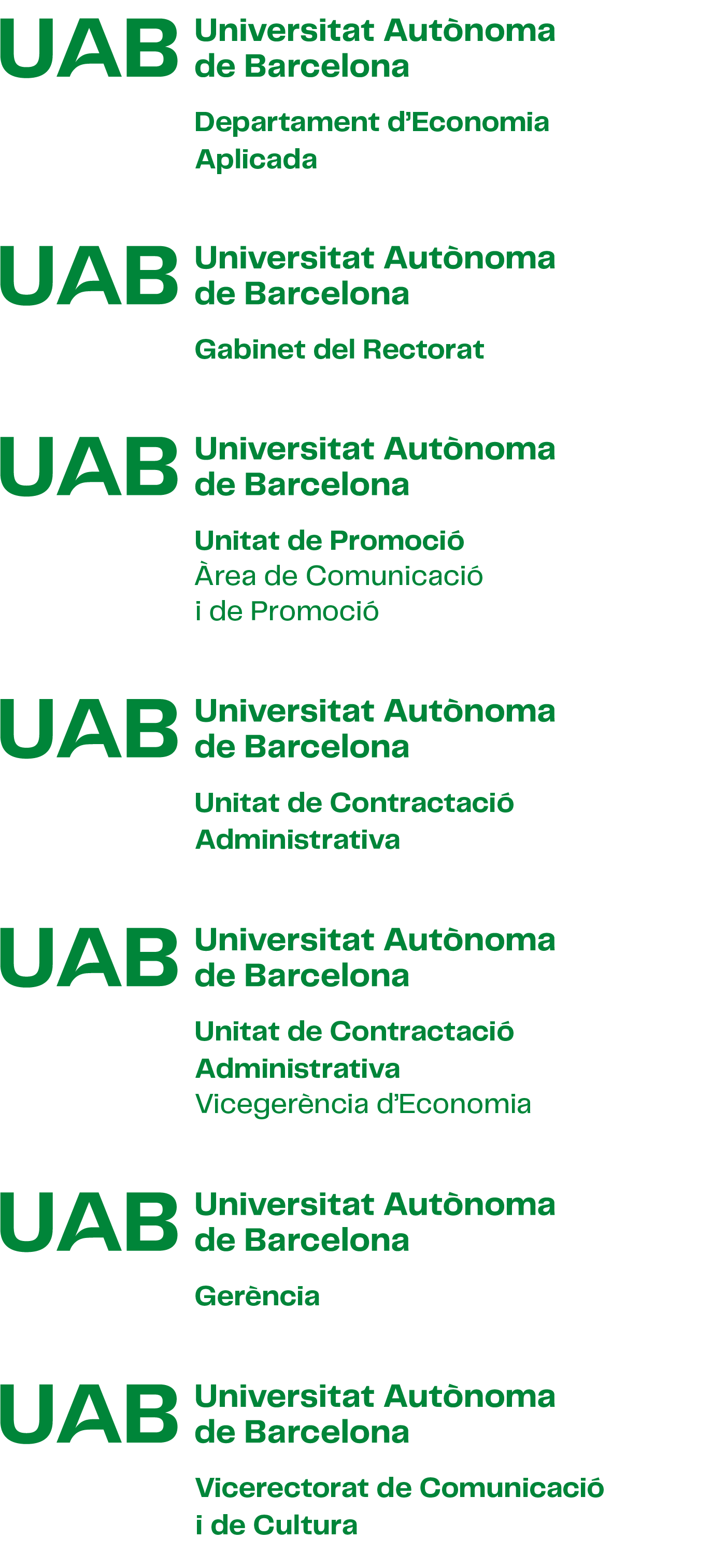 Exemples de construcció de la composició horitzontal amb versió 3 del logotip UAB