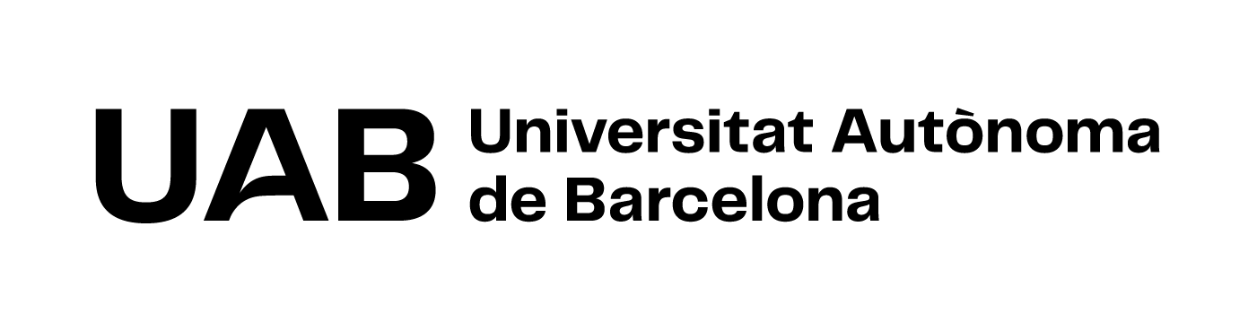 Logotip UAB. Composició horitzontal en dues línies amb caixa a l'esquerra en color negre.