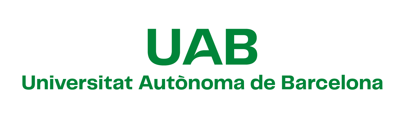 Logotip UAB. Composició vertical centrada en una sola línia en color corporatiu