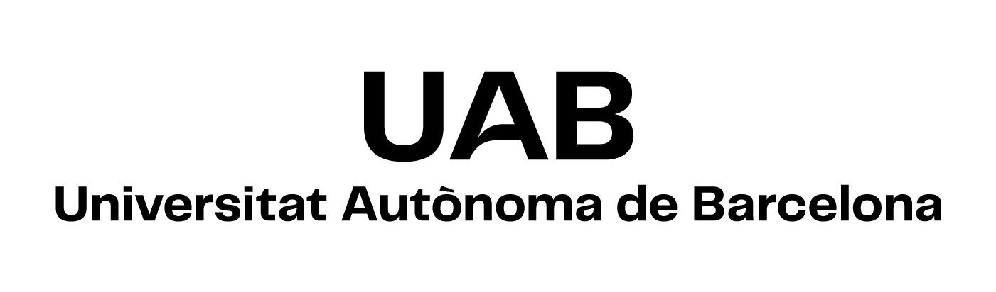 Logotip UAB. Composició vertical centrada en una sola línia en color negre.