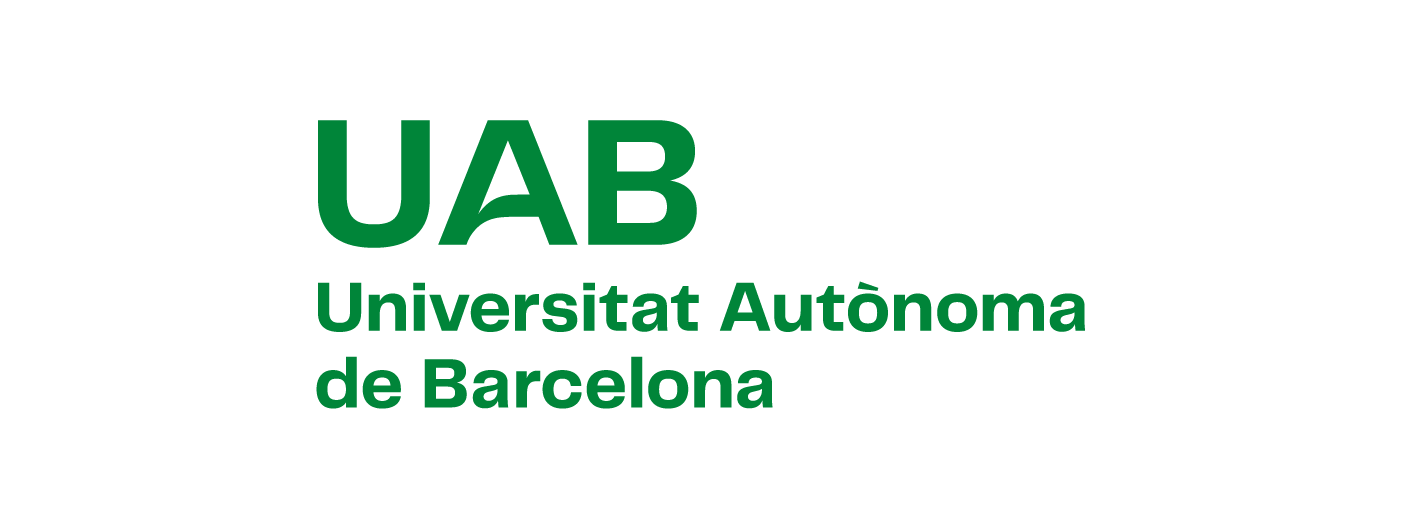 Logotip UAB. Composició vertical en dues línies amb caixa a l'esquerra en color corporatiu.