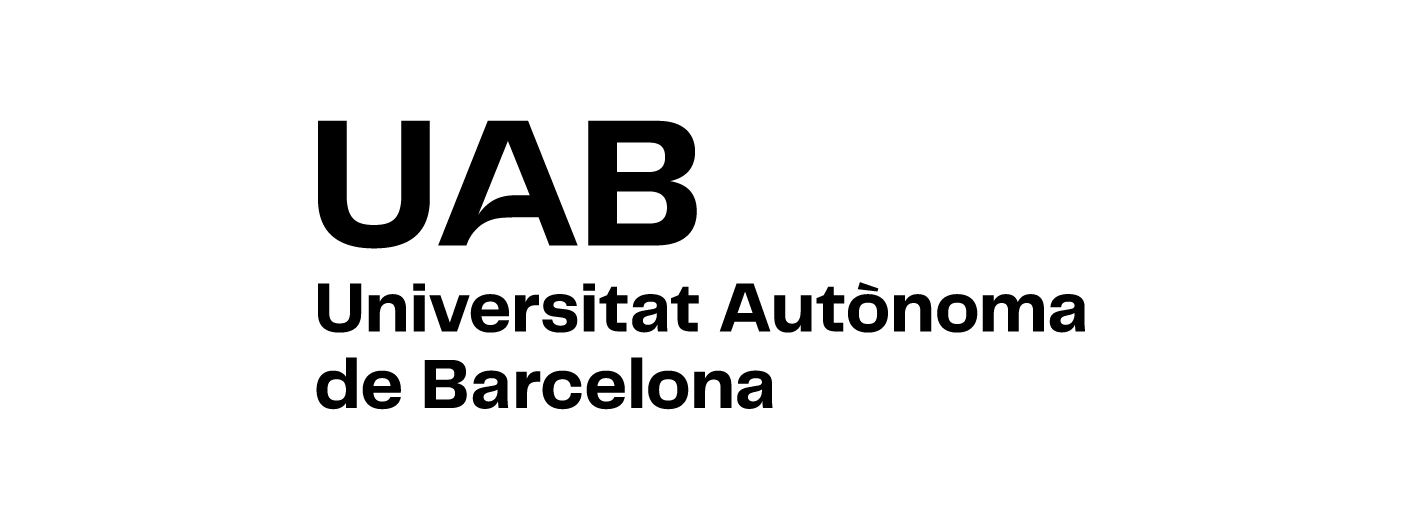 Logotip UAB. Composició vertical en dues línies amb caixa a l'esquerra en color negre.