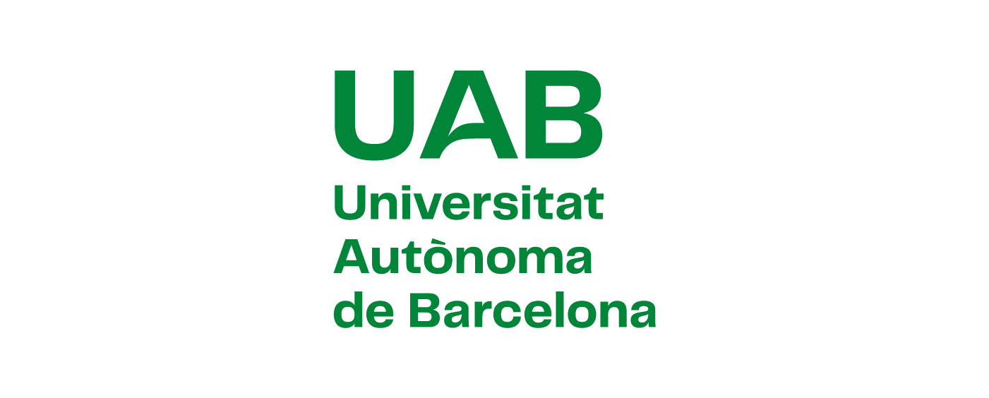 Logotip UAB. Composició vertical en tres línies amb caixa a l'esquerra en color corporatiu.