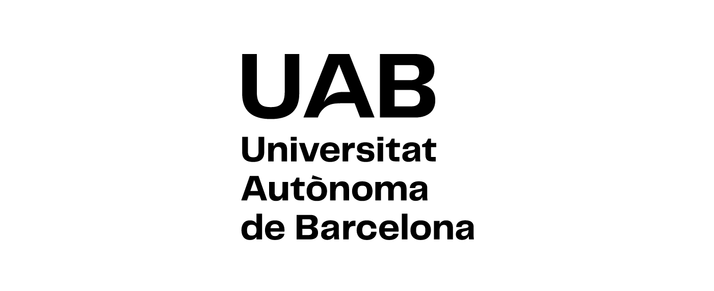 Logotip UAB. Composició vertical en tres línies amb caixa a l'esquerra en color negre.