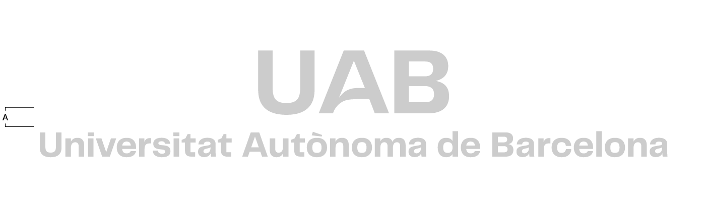 Logotip UAB. Construcció de la composició vertical centrada en una sola línia.