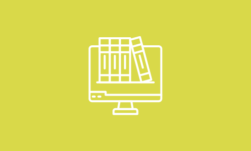 Icon that contains an icon representing the digital library, featuring a computer screen and books.