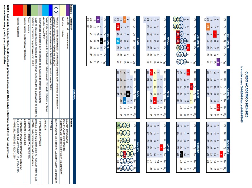 Calendari del curs 2024-2025.