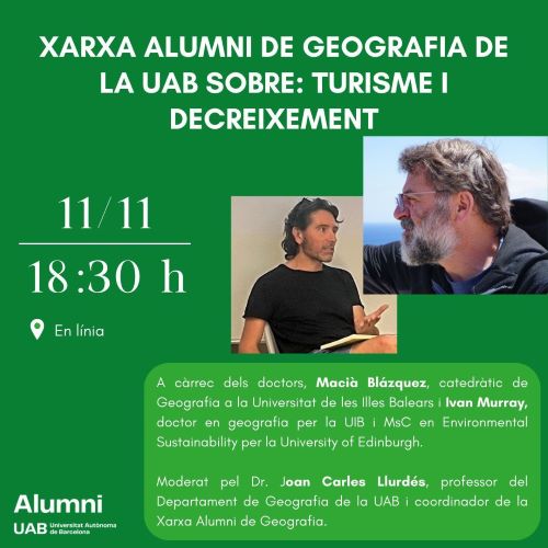 Webinar de Alumni de Geografía UAB sobre Turismo y Decrecimiento