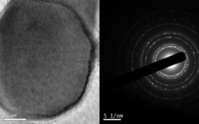 Imagen de un nanotubo en HRTEM e imagen de difracción del mismo