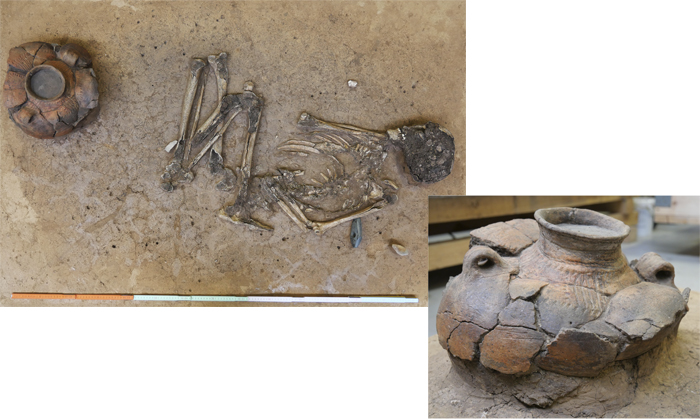 Human remains and ceramics from a prehistoric grave in Germany
